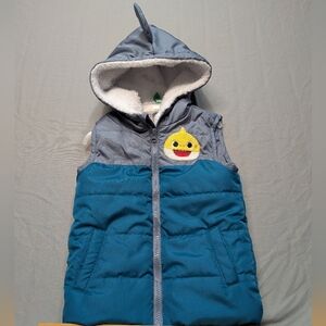 Nickelodeon Baby Shark Two Tone Hooded Puffer Vest Full Zip Pockets Sz Sm